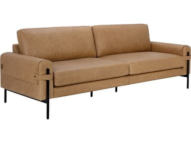 Sunpan Camus 99" Ludlow Sesame Leather Brown Upholstered Sofa SPN111424