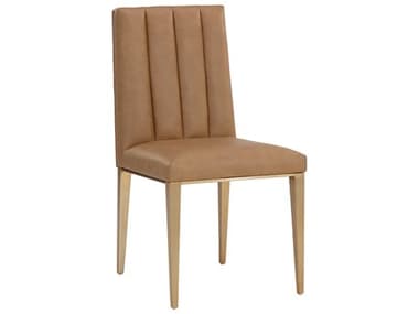 Sunpan Wilbur Brass Faux Leather Upholstered Side Dining Chair SPN111429
