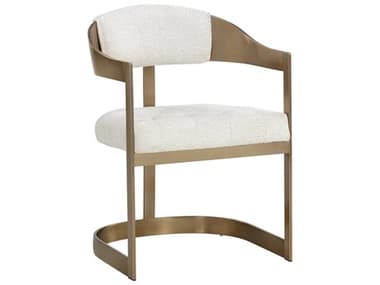 Sunpan Ikon Brass Fabric Upholstered Arm Dining Chair SPN111434