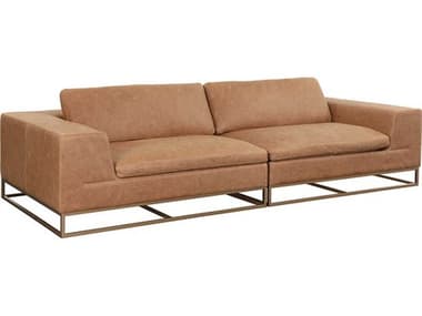 Sunpan Ira 112" Camel Leather Brown Upholstered Sofa SPN111478