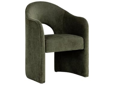 Sunpan Anaya Green Fabric Upholstered Arm Dining Chair SPN111484