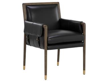 Sunpan Mauti Mauti Dining Armchair Distressed Brown Cortina Black Leather SPN111656