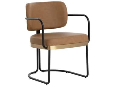 Sunpan Jalen Brown Faux Leather Arm Dining Chair SPN111699