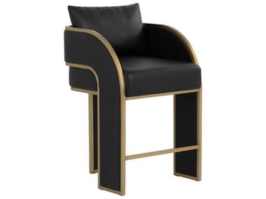 Sunpan Baz Black Faux Leather Hardwood Counter Stool SPN111779
