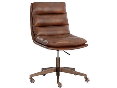 Sunpan Stinson Brown Faux Leather Adjustable Swivel Computer Office Chair SPN111900