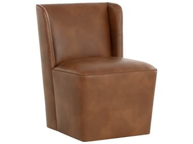 Sunpan Amita Pine Wood Brown Faux Leather Armless Dining Chair SPN111925