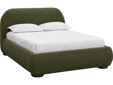 Sunpan Marin Green Oak Wood Upholstered Queen Platform Bed SPN112029