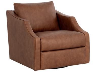 Sunpan Orwell Swivel Brown Leather Accent Chair SPN112041