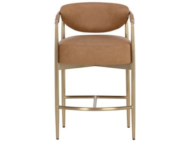 Sunpan Heloise Brown Faux Leather Solid Wood Counter Stool SPN112064