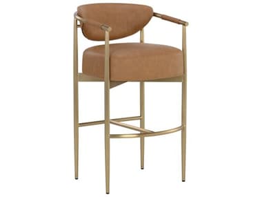 Sunpan Heloise Brown Faux Leather Solid Wood Bar Stool SPN112065