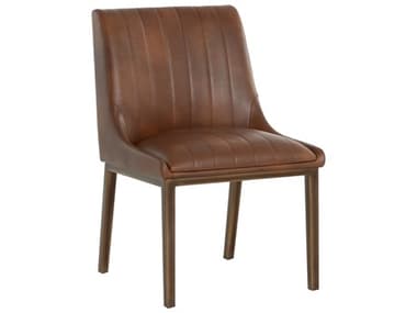 Sunpan Halden Solid Wood Brown Faux Leather Armless Dining Chair SPN112217