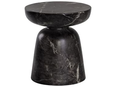 Sunpan Outdoor MIXT Lucida Concrete Marble Look Black 18'' Wide Round End Table SPO105011