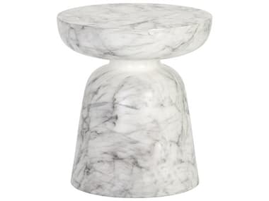 Sunpan Outdoor MIXT Lucida Concrete Marble Look White 18'' Wide Round End Table SPO106283