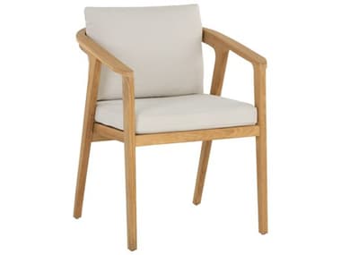 Sunpan Outdoor Coraline Teak Wood Natural Dining Arm Chair in Palazzo Cream SPO109044