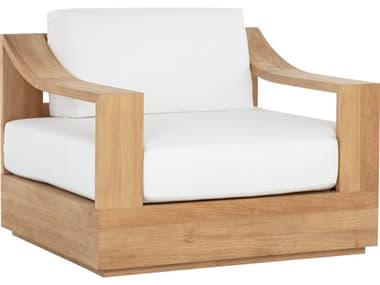 Sunpan Outdoor Tahiti Teak Wood Natural Swivel Lounge Chair in Stinson White SPO109152