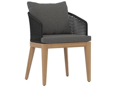 Sunpan Outdoor Capri Teak Wood Natural Dining Arm Chair in Gracebay Grey SPO109476