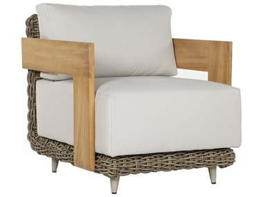 Sunpan Outdoor Potenza Teak Wood Brown Lounge Chair in Palazzo Cream SPO109507