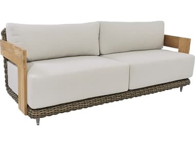 Sunpan Outdoor Potenza Teak Wood Natural Sofa in Palazzo Cream SPO109510