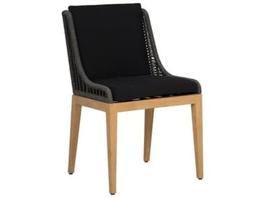 Sunpan Outdoor Sorrento Teak Wood Natural Dining Side Chair in Regency Black SPO109518