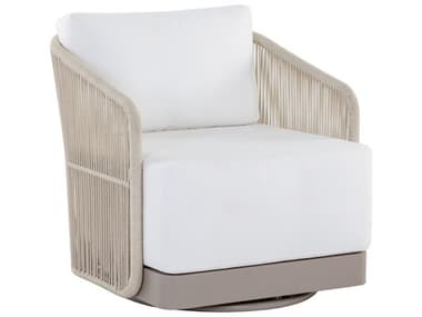 Sunpan Outdoor Allariz Aluminum Rope Greige Swivel Lounge Chair in Stinson White SPO109650