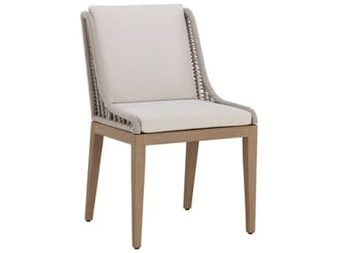 Sunpan Outdoor Sorrento Teak Wood Light Brown Dining Side Chair in Palazzo Cream SPO110736