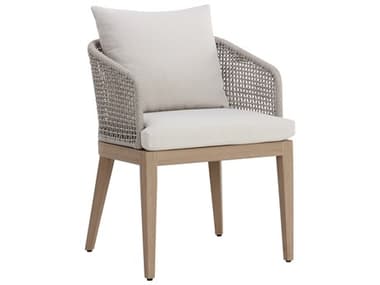 Sunpan Outdoor Capri Teak Wood Light Brown Dining Arm Chair in Palazzo Cream SPO110943