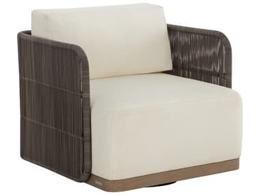 Sunpan Outdoor Ravenna Teak Wood Light Brown Swivel Lounge Chair in Stinson Cream SPO111050