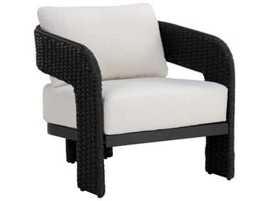 Sunpan Outdoor Pylos Wicker Black Lounge Chair in Louis Cream SPO111681