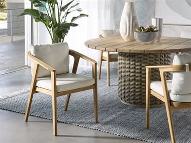 Sunpan Outdoor Coraline Teak Wood Natural Dining Set in Palazzo Cream SPOOBSCORALINEDINSET