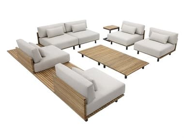 Sunpan Outdoor Geneve Aluminum Dark Grey Sectional Lounge Set in Palazzo Cream SPOOBSGENEVELNGSET1