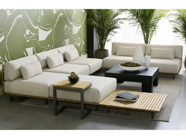 Sunpan Outdoor Geneve Aluminum Dark Grey Sectional Lounge Set in Palazzo Cream SPOOBSGENEVELNGSET3