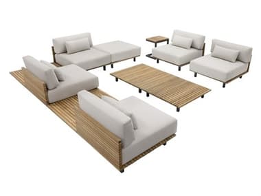 Sunpan Outdoor Geneve Aluminum Dark Grey Sectional Lounge Set in Palazzo Cream SPOOBSGENEVELNGSET4