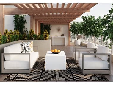 Sunpan Outdoor Tavira Aluminum Greige Lounge Set in Stinson White SPOTAVIRALNGSET1