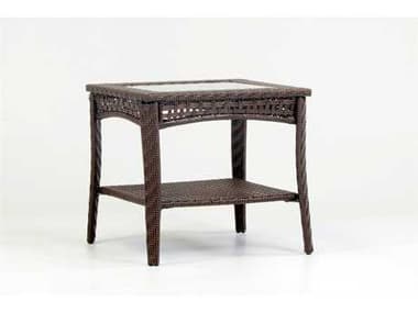 South Sea Rattan Martinique Wicker Spice Island 24''W x 22''D Rectangular Glass Top End Table SR75243