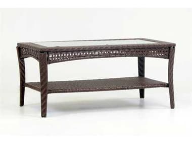 South Sea Rattan Martinique Wicker Spice Island Rectangular Glass Top Patio Coffee Table SR75244