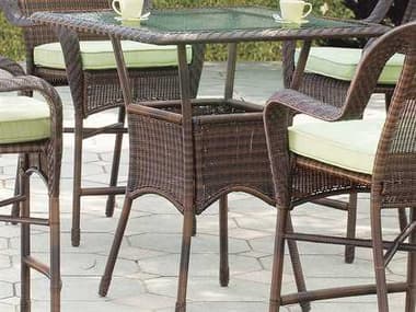 South Sea Rattan Key West Wicker Square Glass Top Patio Bar Table SR75410