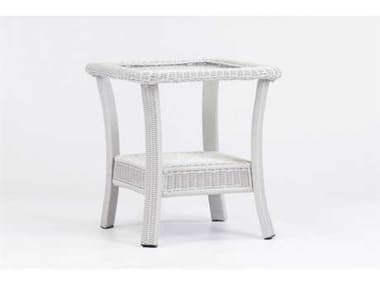 South Sea Rattan Monaco Wicker Rustic White Square Glass Top Outdoor Patio End Table SR75643