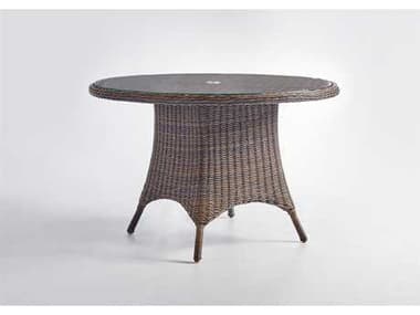 South Sea Rattan Del Ray Wicker Chestnut Round Glass Outdoor Patio Dining Table SR76617