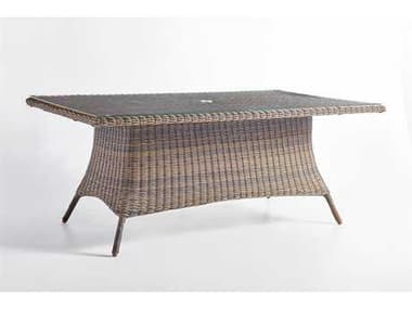 South Sea Rattan Del Ray Wicker Chestnut Rectangular Glass Top Patio Dining Table SR76619