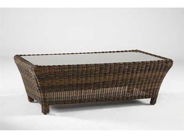 South Sea Rattan Del Ray Wicker Chestnut Rectangular Glass Outdoor Coffee Table SR76644