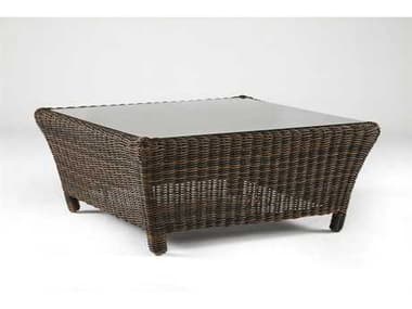 South Sea Rattan Del Ray Wicker Chestnut Square Glass Outdoor Patio Coffee Table SR76645