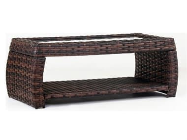 South Sea Rattan Huntington Wicker Hazelnut Rectangular Glass Top Patio Coffee Table SR77244