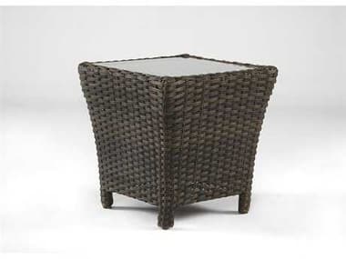 South Sea Rattan Panama Wicker Charcoal Brown Square Glass Top Outdoor Patio End Table SR78443