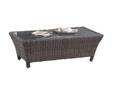 South Sea Rattan Panama Wicker Charcoal Brown Rectangular Glass Top Outdoor Patio Coffee Table SR78444