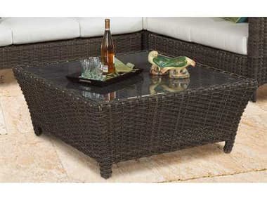 South Sea Rattan Panama Wicker Charcoal Brown Square Glass Top Outdoor Chat Table SR78445