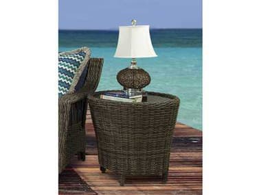 South Sea Rattan Saint John Wicker Cappuccino 27'' Round Glass Top End Table SR78543