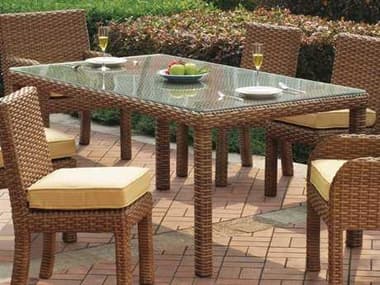 South Sea Rattan Java Wicker Honey Rectangular Glass Top Outdoor Patio Dining Table SR79219