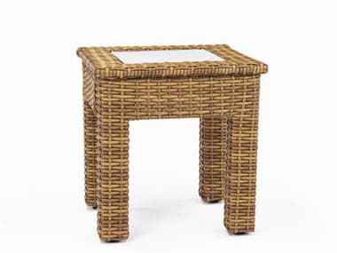 South Sea Rattan Java Wicker Honey Square Glass Top Outdoor End Table SR79243