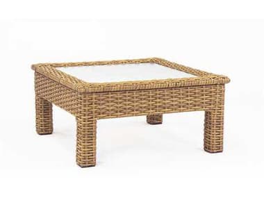 South Sea Rattan Java Wicker Honey Square Glass Top Outdoor Chat Table SR79245