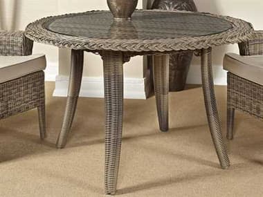 South Sea Rattan Provence Wicker Grey Patina Round Glass Top Outdoor Patio Dining Table SR79917